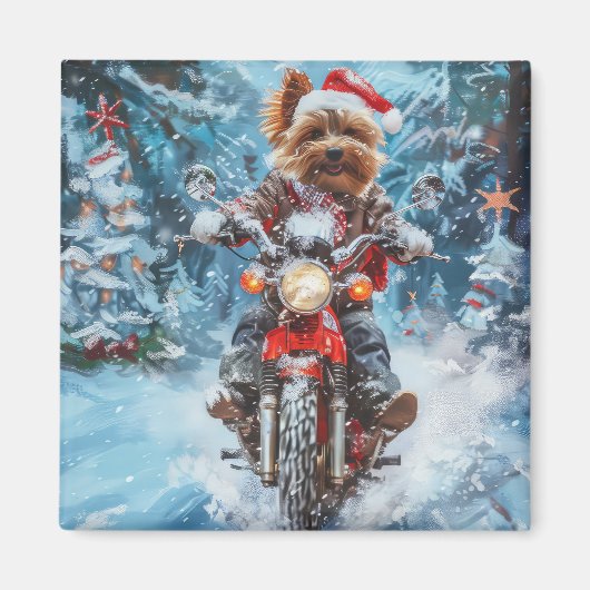 Biewer Terrier Hond Rijden Motorfiets Kerstmis Magneet (Voorkant)