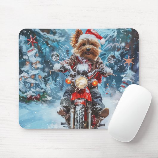 Biewer Terrier Hond Rijden Motorfiets Kerstmis Muismat (Met muis)