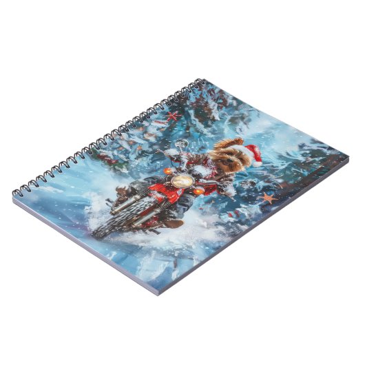 Biewer Terrier Hond Rijden Motorfiets Kerstmis Notitieboek (Linkerzijde)