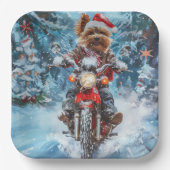Biewer Terrier Hond Rijden Motorfiets Kerstmis Papieren Bordje (Voorkant)