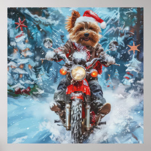 Biewer Terrier Hond Rijden Motorfiets Kerstmis Poster