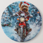 Biewer Terrier Hond Rijden Motorfiets Kerstmis Ronde Button 6,0 Cm (Voorkant)