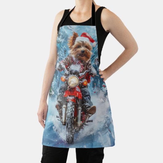 Biewer Terrier Hond Rijden Motorfiets Kerstmis Schort (Insitu)