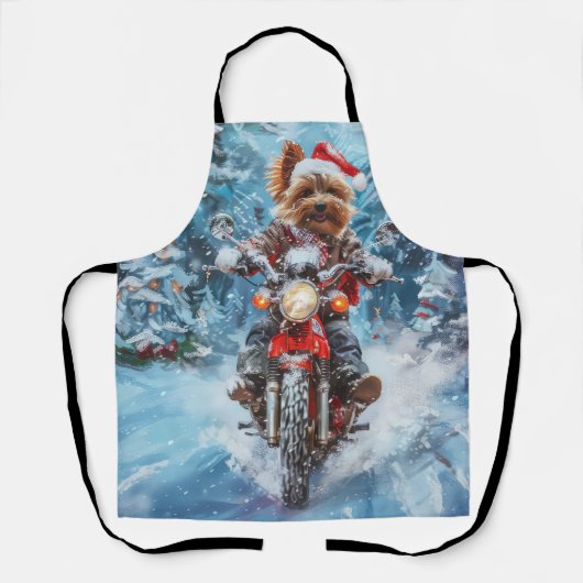 Biewer Terrier Hond Rijden Motorfiets Kerstmis Schort (Voorkant)