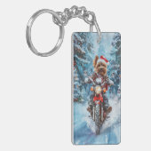 Biewer Terrier Hond Rijden Motorfiets Kerstmis Sleutelhanger (Voorkant Links)