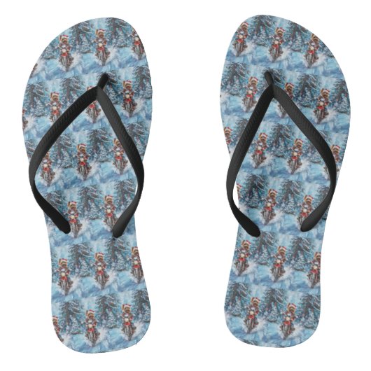 Biewer Terrier Hond Rijden Motorfiets Kerstmis Teenslippers (Voetbed)