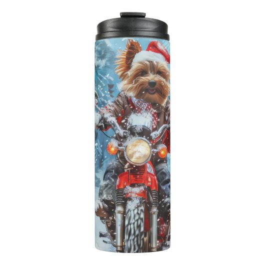 Biewer Terrier Hond Rijden Motorfiets Kerstmis Thermosbeker (Voorkant)