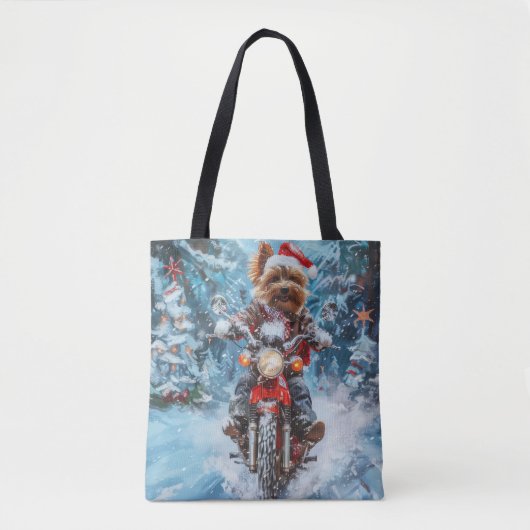 Biewer Terrier Hond Rijden Motorfiets Kerstmis Tote Bag (Voorkant)