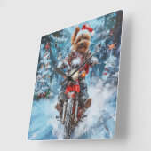 Biewer Terrier Hond Rijden Motorfiets Kerstmis Vierkante Klok (Hoek)