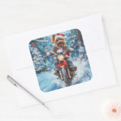 Biewer Terrier Hond Rijden Motorfiets Kerstmis Vierkante Sticker (Envelop)