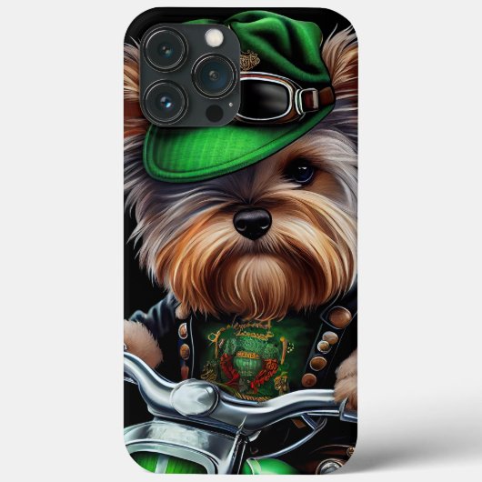 Biewer Terrier-hond rijdt op fiets St. Patrick's D Case-Mate iPhone Case (Achterkant)