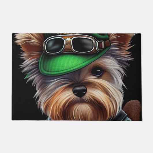 Biewer Terrier-hond rijdt op fiets St. Patrick's D Deurmat (Voorkant)