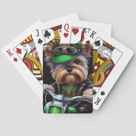 Biewer Terrier-hond rijdt op fiets St. Patrick's D Pokerkaarten (Achterkant)
