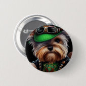 Biewer Terrier-hond rijdt op fiets St. Patrick's D Ronde Button 5,7 Cm (Voorkant /achterkant)
