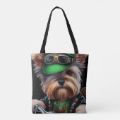 Biewer Terrier-hond rijdt op fiets St. Patrick's D Tote Bag (Achterkant)