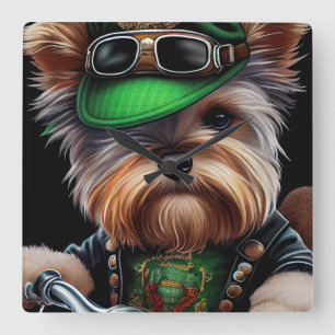 Biewer Terrier-hond rijdt op fiets St. Patrick's D Vierkante Klok