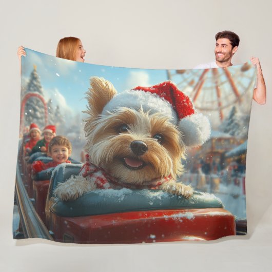 Biewer Terrier Hond Roller Coaster Kerstmis  Fleece Deken (In situ)