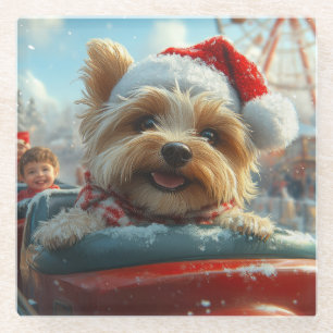 Biewer Terrier-hond Roller Coaster Kerstmis  Glazen Onderzetter