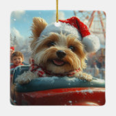 Biewer Terrier Hond Roller Coaster Kerstmis  Keramisch Ornament (Achterkant)