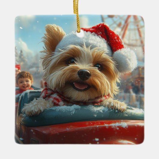 Biewer Terrier Hond Roller Coaster Kerstmis  Keramisch Ornament (Voorkant)