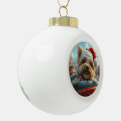 Biewer Terrier-hond Roller Coaster Kerstmis Keramische Bal Ornament (Links)