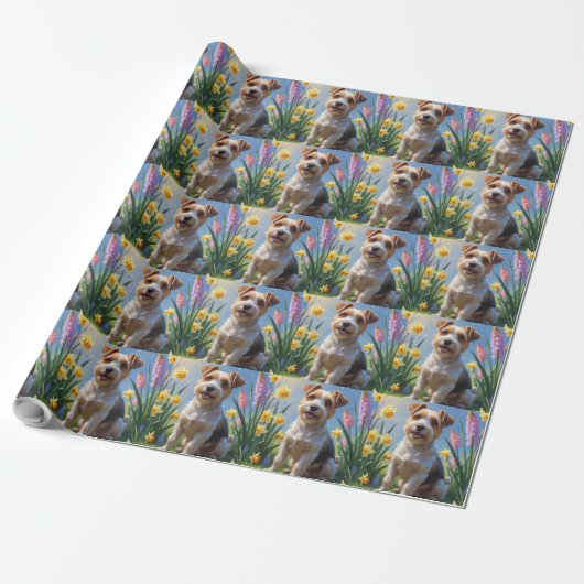 Biewer Terrier Hond Spring Bloemen Schilderen Cadeaupapier (Uitgerold)