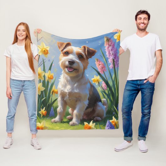 Biewer Terrier Hond Spring Bloemen Schilderen Fleece Deken (In situ)