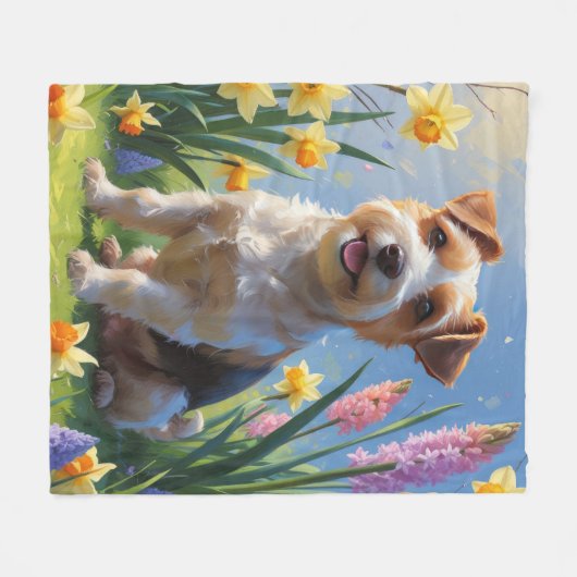 Biewer Terrier Hond Spring Bloemen Schilderen Fleece Deken (Voorkant (Horizontaal))