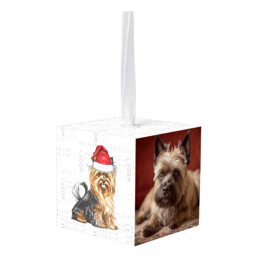 Biewer Terrier Hond Twee Foto Kerstvakantie Decoratie (Achter hoekig)