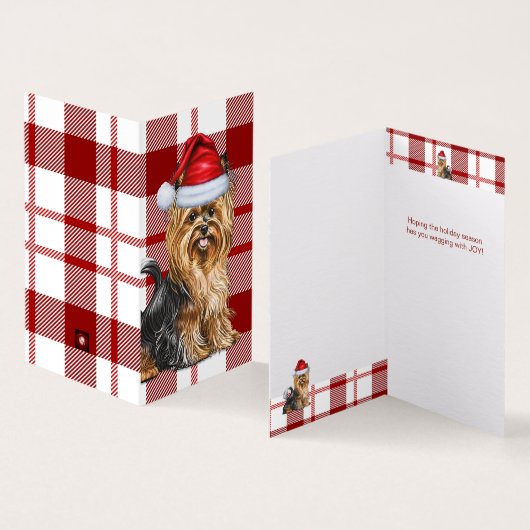 Biewer Terrier Hond Vakantie Rood Geplaagd Kerstmi Kaart (Binnen en buitenkant)