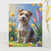 Biewer Terrier Hond Voorjaarsbloemen Schilderij  Kaart (Gele Bloem)