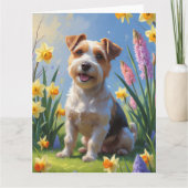 Biewer Terrier Hond Voorjaarsbloemen Schilderij  Kaart (Voorkant)