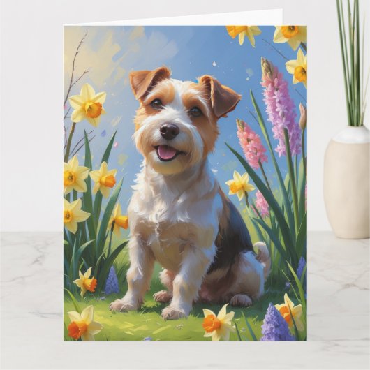 Biewer Terrier Hond Voorjaarsbloemen Schilderij  Kaart (Voorkant)
