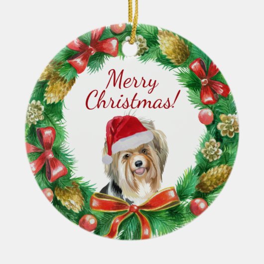 Biewer Terrier-hond vrolijk kerstfeest Keramisch Ornament (Voorkant)
