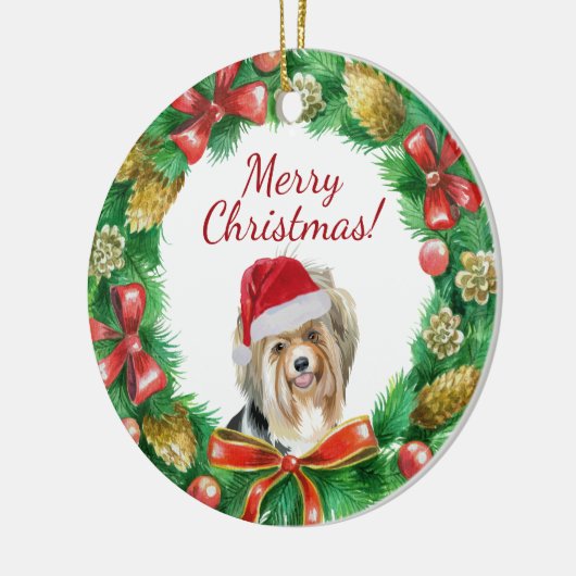 Biewer Terrier-hond vrolijk kerstfeest Keramisch Ornament (Links)