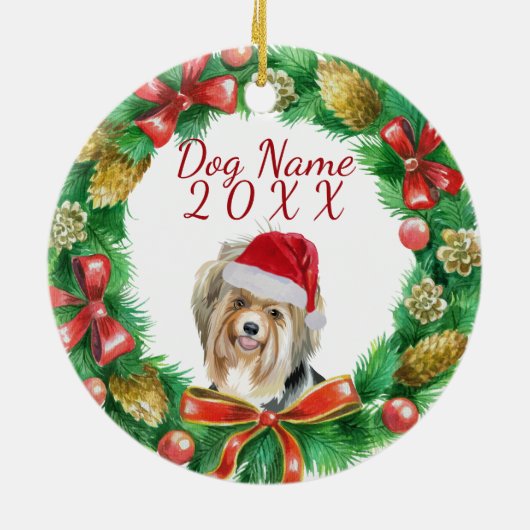 Biewer Terrier-hond vrolijk kerstfeest Keramisch Ornament (Achterkant)