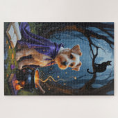 Biewer Terrier-hond Whimsical Halloween-schilderij Legpuzzel (Horizontaal)