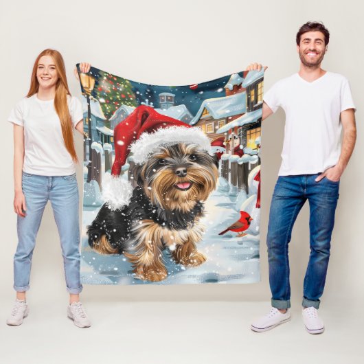 Biewer Terrier Hond Winter Wonderland Kerstvreugde Fleece Deken (In situ)