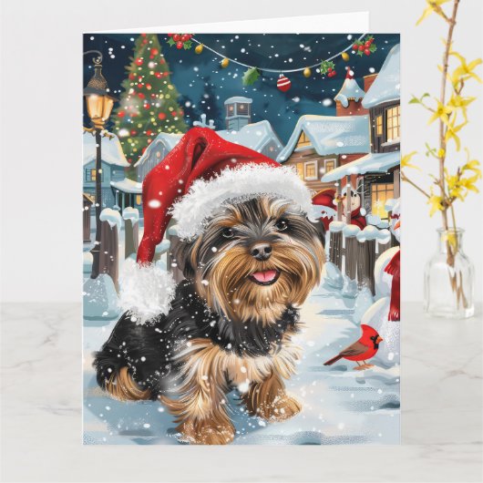 Biewer Terrier Hond Winter Wonderland Kerstvreugde Kaart (Gele Bloem)