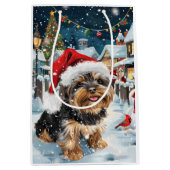 Biewer Terrier Hond Winter Wonderland Kerstvreugde Medium Cadeauzakje (Voorkant)