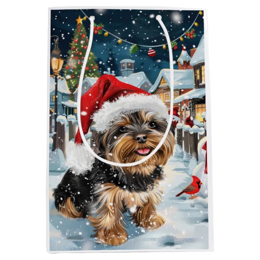 Biewer Terrier Hond Winter Wonderland Kerstvreugde Medium Cadeauzakje (Voorkant)