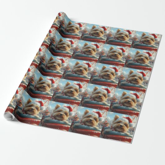 Biewer Terrier Honden Achtbaan Kerst Cadeaupapier (Uitgerold)