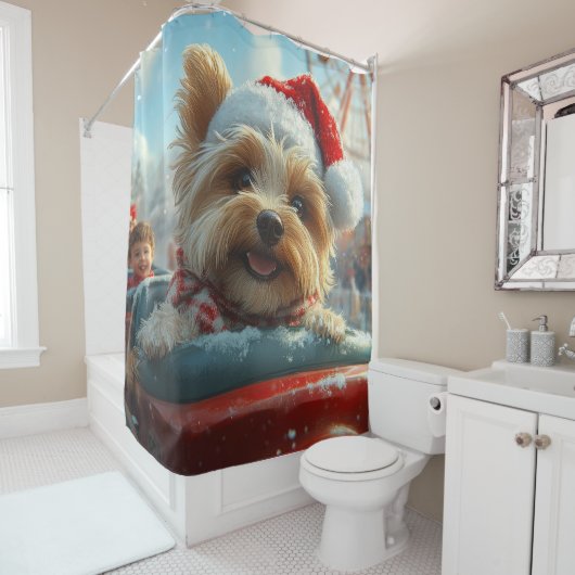 Biewer Terrier Honden Achtbaan Kerst Douchegordijn (In situ)