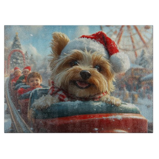 Biewer Terrier Honden Achtbaan Kerst Snijplank (Voorkant)