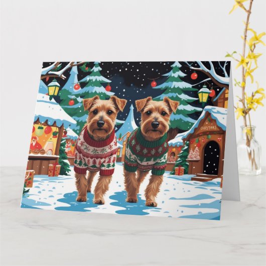 Biewer Terrier Honden Kerstmis Sneeuw Vakantie Kaart (Gele Bloem)