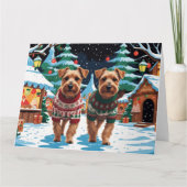 Biewer Terrier Honden Kerstmis Sneeuw Vakantie Kaart (Voorkant)