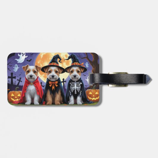 Biewer Terrier Honden Pompoen Halloween Grappig Bagagelabel (Achterkant horizontaal)