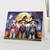 Biewer Terrier Honden Pompoen Halloween Grappig Kaart (Voorkant)