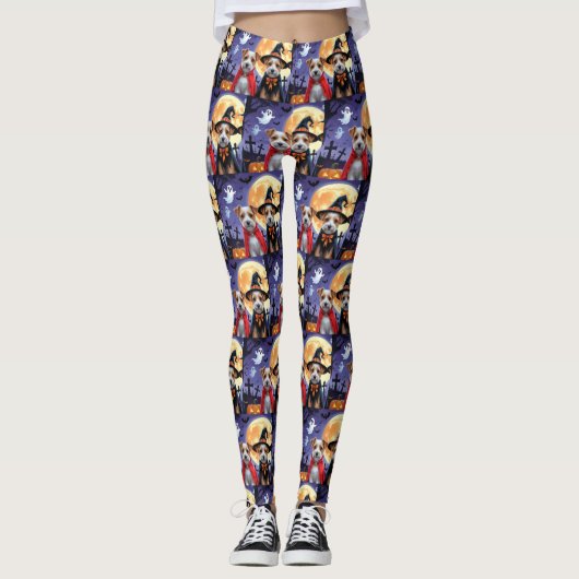 Biewer Terrier Honden Pompoen Halloween Grappig Leggings (Voorkant)