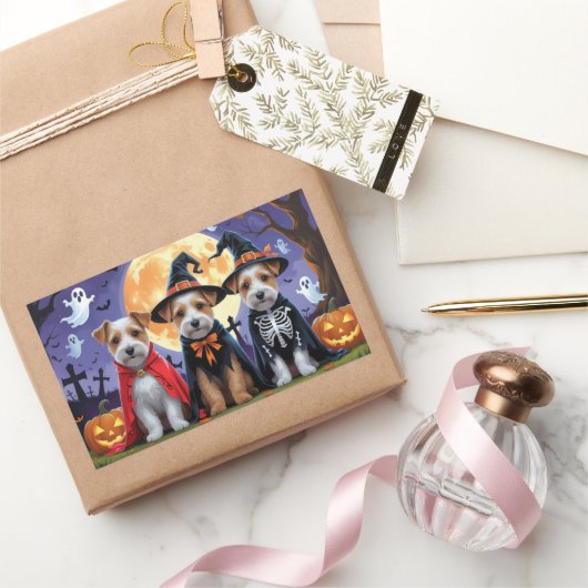 Biewer Terrier Honden Pompoen Halloween Grappig Rechthoekige Sticker (Geschenken)